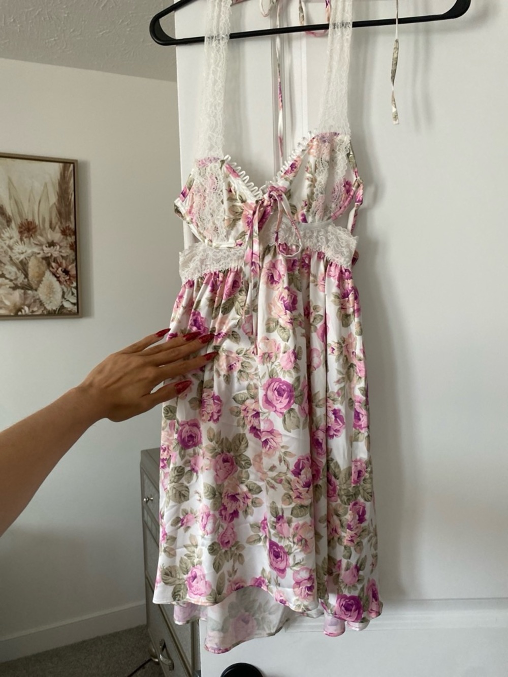 For Love & Lemons Pink Floral Lace Cami Dress